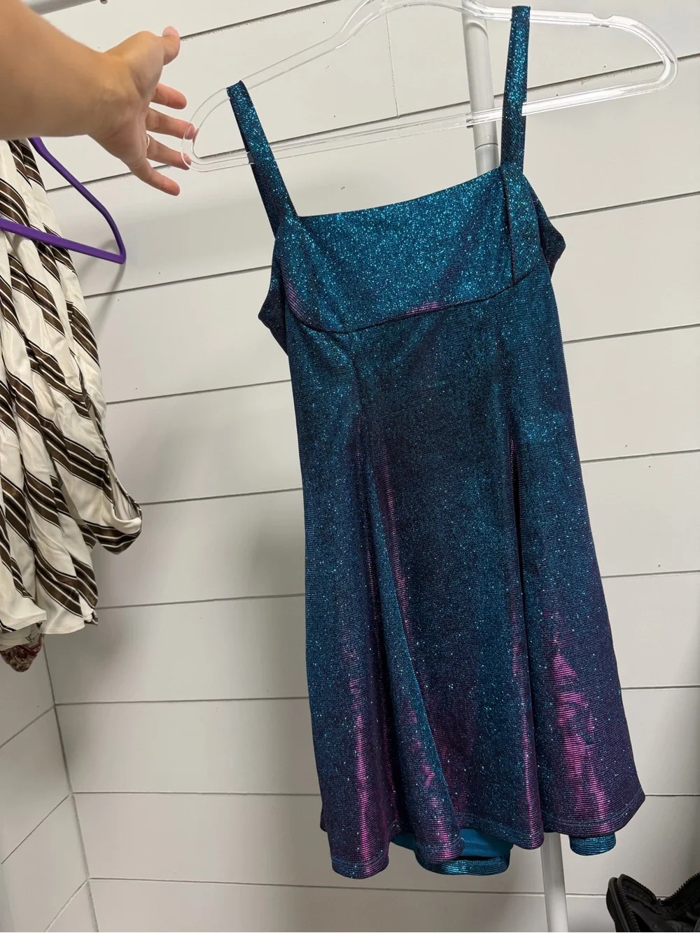 Metalic blue/purple shimmer tie back skater dress (10 Girls)